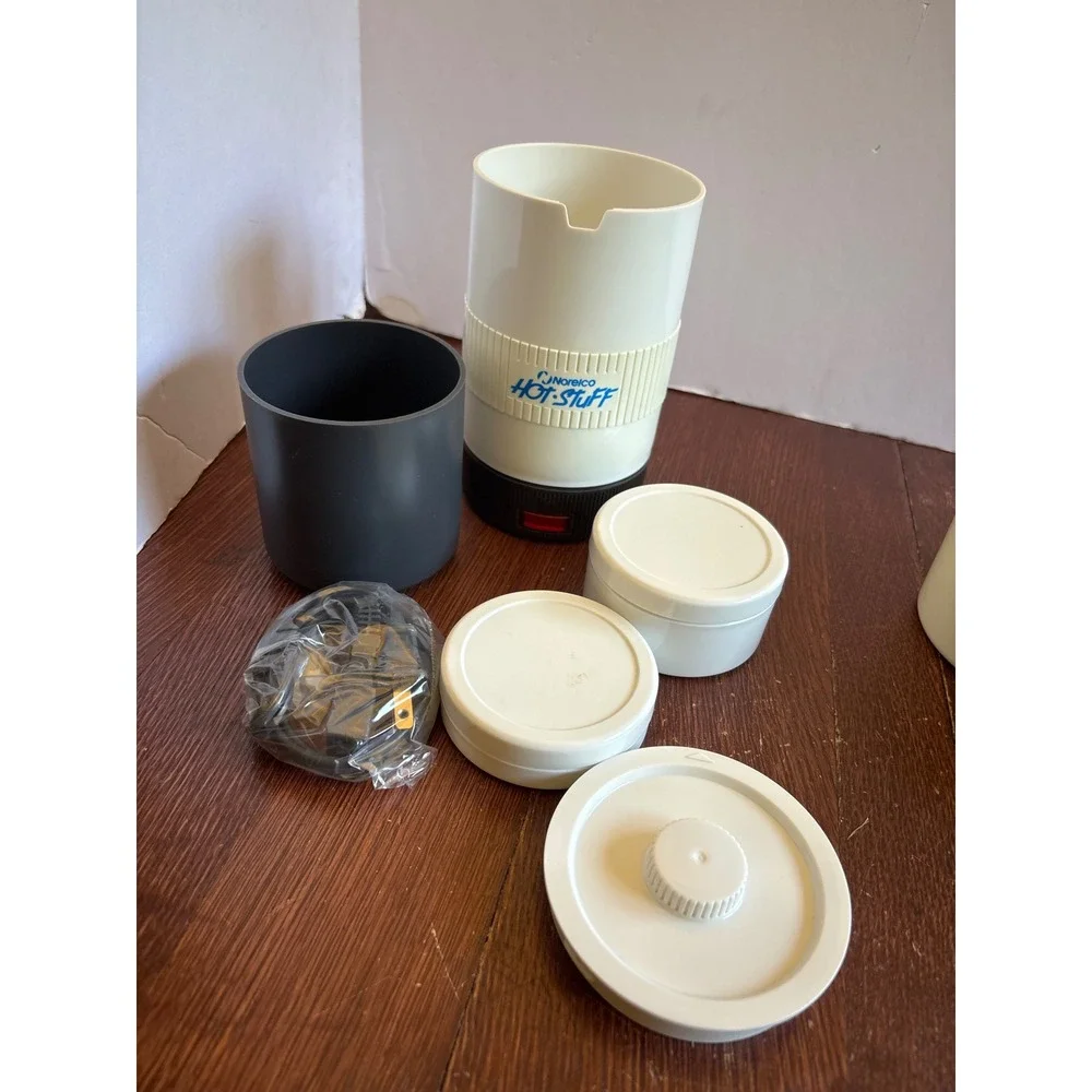 Vintage Norelco Hot Stuff Travel Water Heater Mugs Cream White Portable HB5100